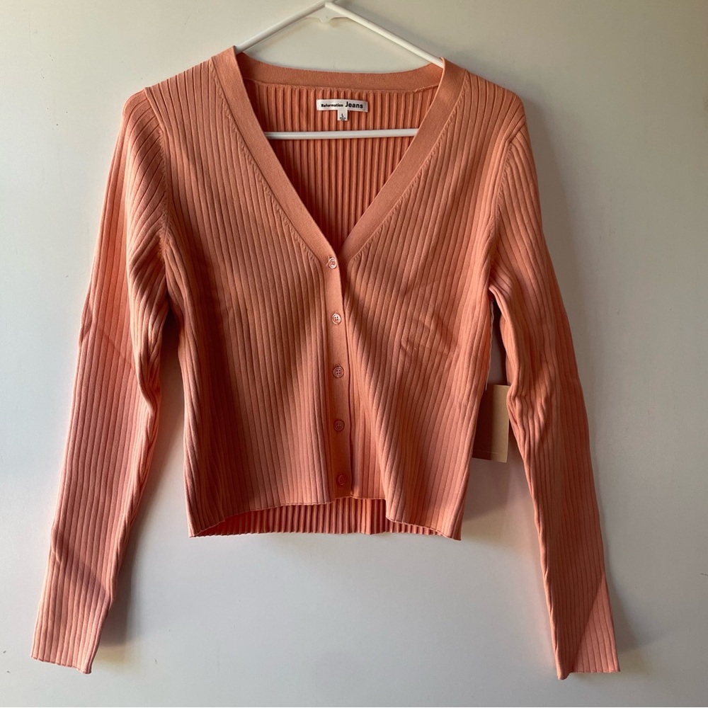 Reformation Gilda Ribbed V-neck cardigan (Peaches)